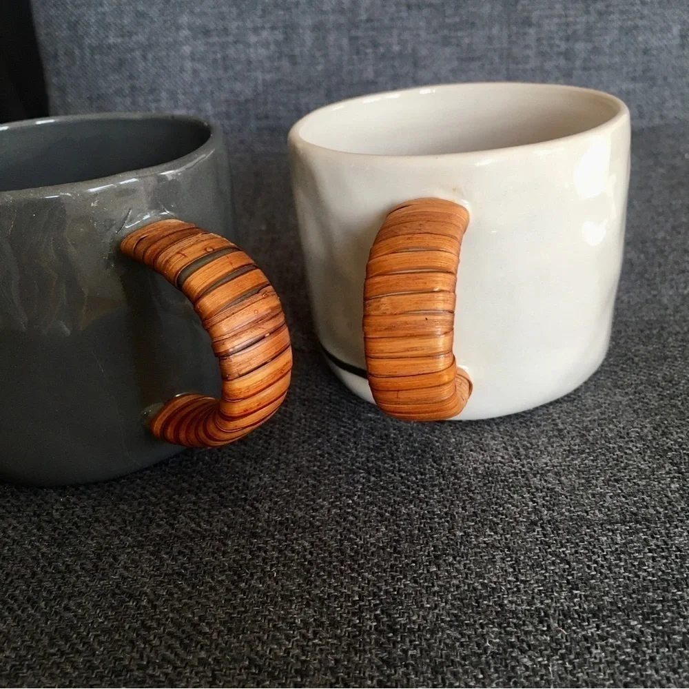 HOST PICK! Set/2 Palm Trees Coffee Mugs, Gray, Ivory, 8 oz
